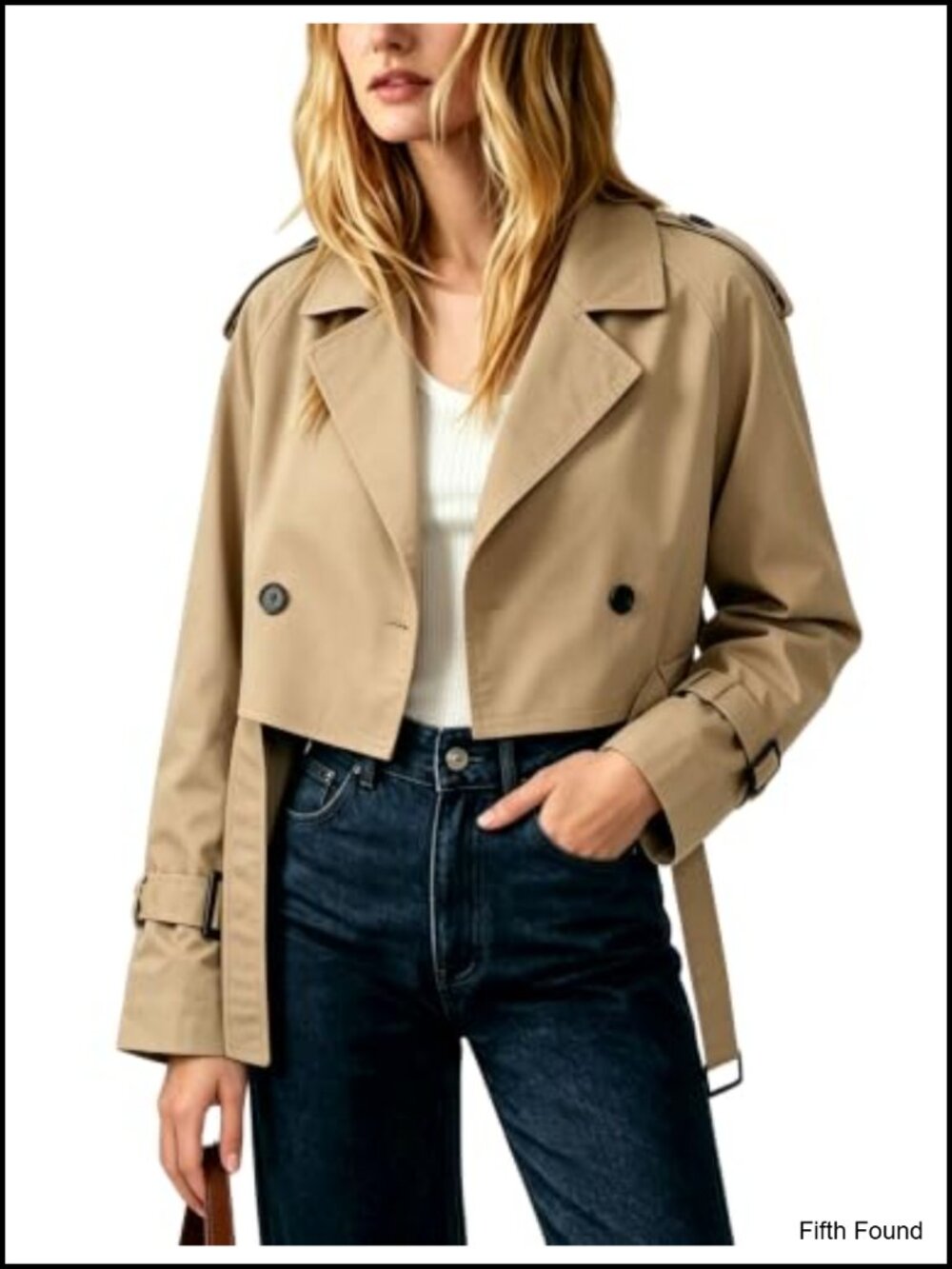 Cropped Trench Coat Women's Double Breasted Short Jacket Belted